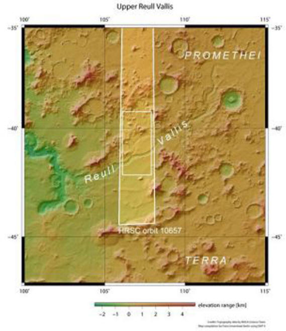 Die Region des Mars, entlang der der Fluss floss