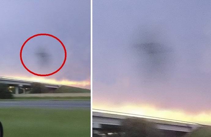 Ein flaches rautenförmiges UFO wurde in Texas fotografiert.