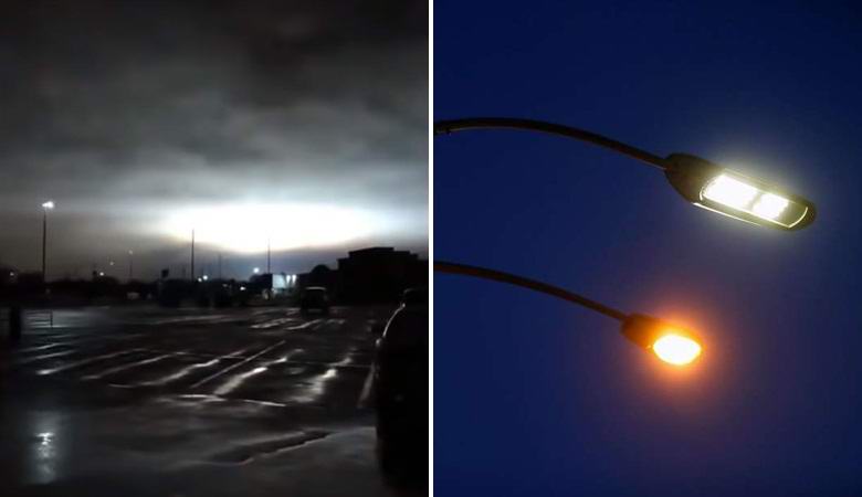 Ein mysteriöser Blitz am Himmel ließ Straßenlaternen und Schilder blinken.